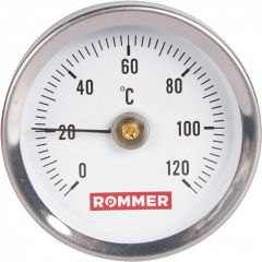 Термометр биметаллический Rommer (Роммер) накладной с пружиной, корпус Dn 63 мм, 0...120°С, 1/2 (RIM-0004-630015)