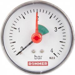 Манометр аксиальный Rommer (Роммер) с указателем предела, корпус Dn 63 мм 1/4, 0...4 Бар, кл.2.5 (RIM-0007-630408)