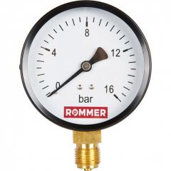 Манометр радиальный Rommer (Роммер) корпус Dn 100 мм 1/2, 0...16 Бар, кл.2.5 (RIM-0010-101615)