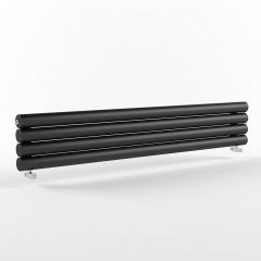 Стальной горизонтальный радиатор отопления Warmmet (Варммет) Power 76H ширина 1750 мм секций 4 цвет черный, тип подключения: нижнее левое PH.76.1750.4.316.BL.9005