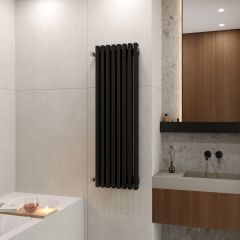 Стальной вертикальный радиатор отопления Warmmet (Варммет) Luxe 60V длина 750 мм секций 4 цвет черный тип подключения: нижнее левое LV.3060.750.4.180.BL.9005