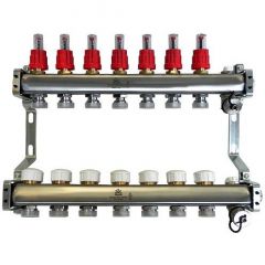 Коллекторный блок Gekon (Гекон) сливной кран и ручной воздухоотвод, 1х3/4 дюйм, отводов 7 (GK 72107)