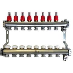 Коллекторный блок Gekon (Гекон) сливной кран и ручной воздухоотвод, 1х3/4 дюйм, отводов 8 (GK 72108)