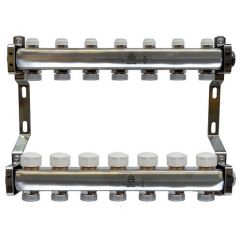 Блок коллекторный Gekon (Гекон) 1 дюйм, для тепл.пола и радиат.отопления, 7 отводов 3/4 дюйм, в комплекте: термостат. клапаны, микрометр.вентили, кронш-ны, заглуш (GK 75107)