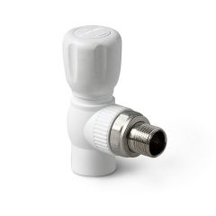 Шаровой кран полипропиленовый для радиатора угловой Pro Aqua (Про Аква) PP-R Белая, D 25 мм х 3/4 дюйма PA42110