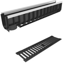 Лоток водоотводный Gidrolica (Гидролика) DN100 Standart Plus H188 мм пластиковый (усиленный) с чугунной щел. реш. (8024506)