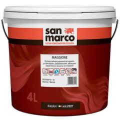 Краска интерьерная суперстойкая укрывистая San Marco (Сан Марко) Maggiore устойчивая к загрязнениям, обладает свойствами защиты от плесени глубокоматовая Bianco (Белая) 4 л, R3420019/4