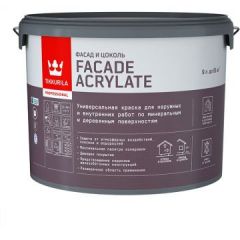 Краска универсальная акрилатная Tikkurila/Tikkivala (Тиккурила/Тиккивала) Facade Acrylate для фасадов и интерьеров влагостойкая моющаяся глубокоматовая база C 9 л