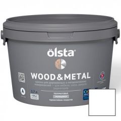 Краска Olsta Wood and Metal Полуматовая Белая база A 0,9 л