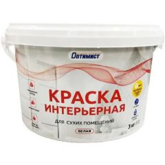 Краска интерьерная Оптимист W 202 для сухих помещений матовая белая 3 кг