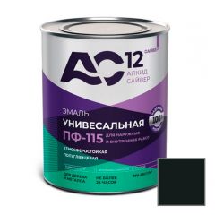 Эмаль алкидная Сайвер ПФ-115 АС12 универсальная полуглянцевая черная 1,8 кг