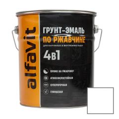 Грунт-эмаль Alfavit (Альфавит) по ржавчине 4 в 1 глянцевая белая 5 кг