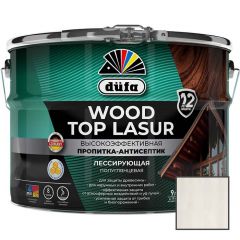 Высокоэффективная пропитка-антисептик Dufa (Дюфа) Wood Top Lasur лессирующая для защиты древесины полуглянцевая 11 Белый 9 л