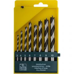 Набор сверл Fit (Фит) по дереву, CrV Профи, пластиковый бокс, 8 шт, (3-4-5-6-7-8-9-10 мм) 36100