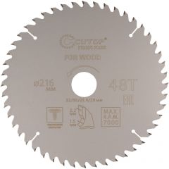 Диск пильный Cutop по дереву с тефлоновым покрытием 48Т, Profi plus, 216х1,5/2,2х32/30/25,4/20 мм 75-21648Т