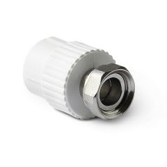 Муфта комбинированная с накидной гайкой Pro Aqua (Про Аква) PP-R Белая, D 20 мм х 1/2 дюйма PA29008