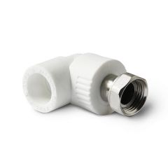 Угольник полипропиленовый с накидной гайкой Pro Aqua (Про Аква) PP-R Белая, D 20 мм х 1/2 дюйма PA29208