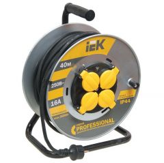 Удлинитель ИЭК на металлический катушке 4х40м с заземл. 16А IP44 Professional УК40 КГ 3х1.5 термозащита IEK WKP16-16-04-40-44