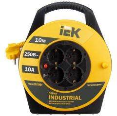 Удлинитель ИЭК на катушке 4х10м с заземл. 10А IP20 Industrial УК10 3х1 термозащита IEK WKP14-10-04-10