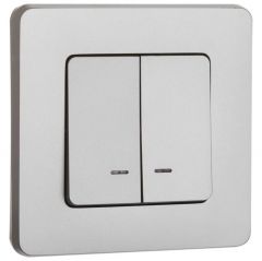 Выключатель Легранд (Legrand) 2-клавиши Inspiria 10 А IP20 250 В 10AX с подсветкой/индикацией механизм алюминиевый скрытой установки, 673632