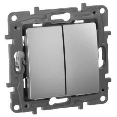 Выключатель Легранд (Legrand) 2-клавиши СП Etika 10 А IP20 250 В 10AX 672402, алюминий, скрытой установки