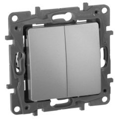 Переключатель Легранд (Legrand) 2-клавиши СП Etika Plus 10 А IP20 250 В 10AX безвинтовые зажимы механизм алюминиевый 672412