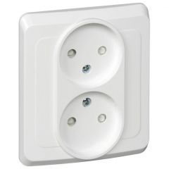Розетка Систем Электрик (Schneider Electric) 2-м СП Этюд 16 А IP20 250 В без заземления защитные шторки белый PC16-006B