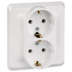 Розетка Систем Электрик (Schneider Electric) 2-м СП Этюд 16 А IP20 250 В с заземлением без защитных шторок белый PC16-007B