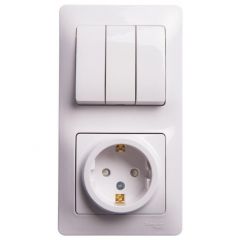 Блок комбинированный Систем Электрик (Schneider Electric) Glossa (розетка с заземлением защитные шторки + 3-клавиши выклавиши) белый GSL000178