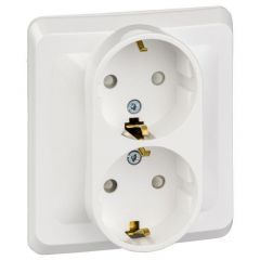 Розетка Систем Электрик (Schneider Electric) 2-м СП Этюд 16 А IP20 250 В с заземлением защитные шторки белый PC16-008B