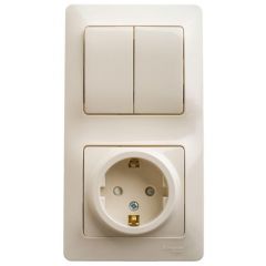 Блок комбинированный Систем Электрик (Schneider Electric) Glossa (розетка с заземлением и шторками + 2-клавиши выклавиши) бежевый GSL000274