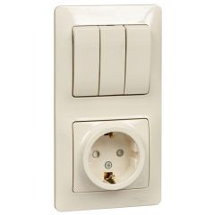 Блок комбинированный Систем Электрик (Schneider Electric) Glossa (розетка с заземлением защитные шторки + 3-клавиши выклавиши) бежевый GSL000278