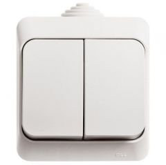 Выключатель Систем Электрик (Schneider Electric) 2-клавиши открытой установки Этюд 10 А IP44 10AX белый BA10-042B