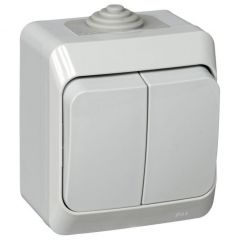 Выключатель Систем Электрик (Schneider Electric) 2-клавиши открытой установки Этюд 10 А IP44 10AX серый BA10-042C