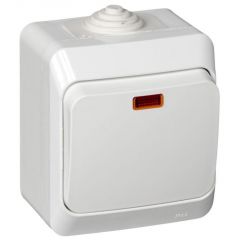 Выключатель Систем Электрик (Schneider Electric) 1-клавиша открытой установки Этюд 10 А IP44 10AX с подсветкой белый BA10-045B