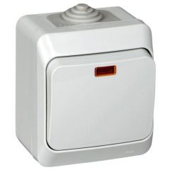 Выключатель Систем Электрик (Schneider Electric) 1-клавиша открытой установки Этюд 10 А IP44 10AX с подсветкой серый BA10-045C