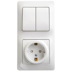 Блок комбинированный Систем Электрик (Schneider Electric) Glossa (розетка с заземлением и шторками + 2-клавиши выклавиши) белый GSL000174