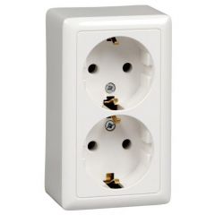 Розетка Систем Электрик (Schneider Electric) 2-м ОП HIT 16 А 250 В с заземлением без защитных шторок с изолирующей пластиной белый RA16-238I-B