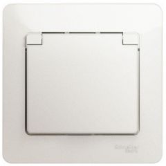 Розетка Систем Электрик (Schneider Electric) 1-м СП Glossa 16 А IP20 с заземлением, шторками и крышкой в сборе перламутр GSL000646