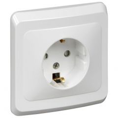 Розетка Систем Электрик (Schneider Electric) 1-м СП Этюд 16 А IP20 250 В с заземлением защитные шторки белый PC16-004B