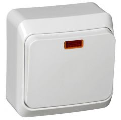 Выключатель Систем Электрик (Schneider Electric) 1-клавиша открытой установки Этюд 10 А IP20 с подсветкой белый BA10-005B