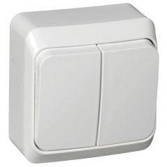Выключатель Систем Электрик (Schneider Electric) 2-клавиши открытой установки Этюд 10 А IP20 с подсветкой белый BA10-006B