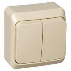 Выключатель Систем Электрик (Schneider Electric) 2-клавиши открытой установки Этюд 10 А IP20 с подсветкой кремовый BA10-006K