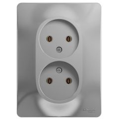 Розетка Систем Электрик (Schneider Electric) 2-м СП Glossa 16 А IP20 без заземления в сборе алюминий GSL000320