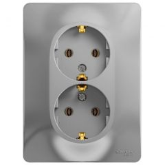 Розетка Систем Электрик (Schneider Electric) 2-м СП Glossa 16 А IP20 с заземлением в сборе алюминий GSL000324