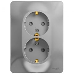 Розетка Систем Электрик (Schneider Electric) 2-м СП Glossa 16 А IP20 с заземлением и шторками в сборе алюминий GSL000326