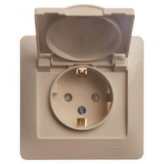 Розетка Систем Электрик (Schneider Electric) 1-м СП Glossa 16 А IP20 с заземлением, защитными шторками и крышкой в сборе бежевая GSL000246