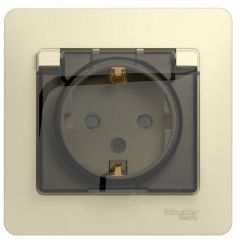 Розетка Систем Электрик (Schneider Electric) 1-м СП Glossa 16 А IP44 с заземлением, шторками и крышкой в сборе бежевая GSL000248