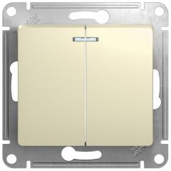 Выключатель Систем Электрик (Schneider Electric) 2-клавиши СП Glossa 10 А IP20 с подсветкой механизм бежевый GSL000253