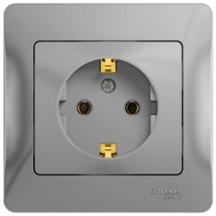 Розетка Систем Электрик (Schneider Electric) 1-м СП Glossa 16 А IP20 с заземлением в сборе алюминий GSL000342